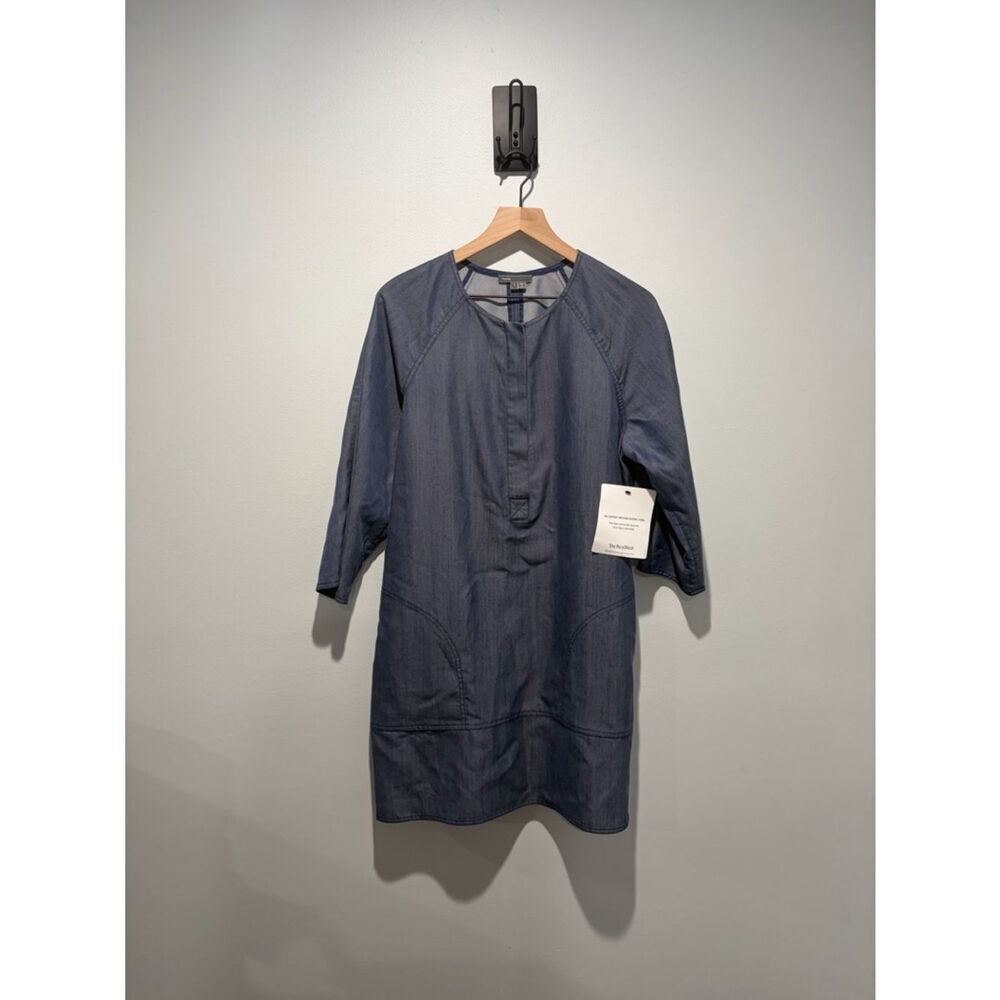 Vince Blue Denim Shift Dress with Front Zip L